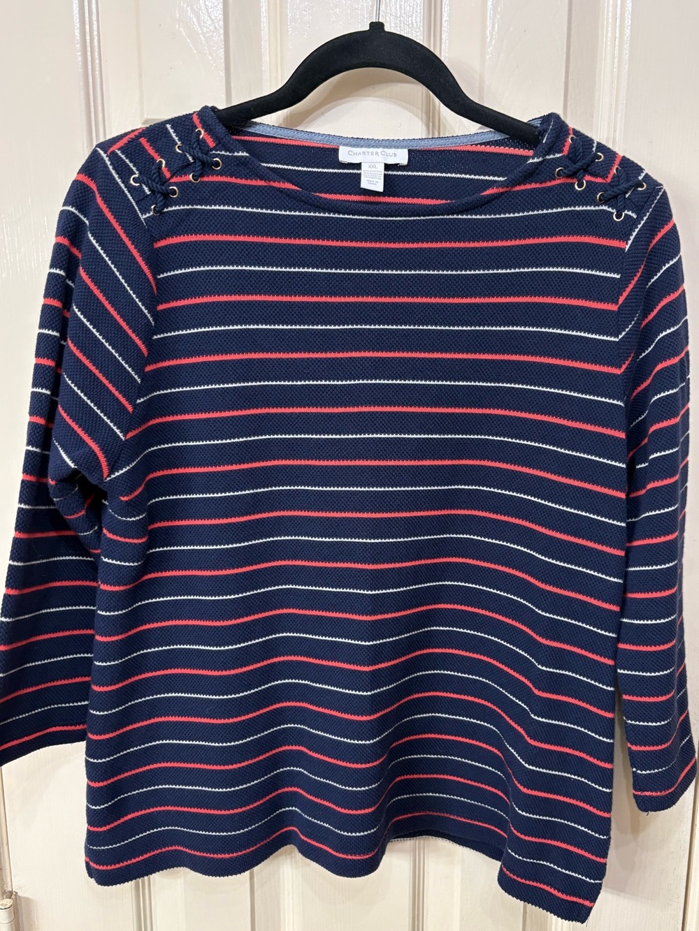 Charter Club Navy Striped Boatneck Sweater with Pink and White Stripes Boatcore